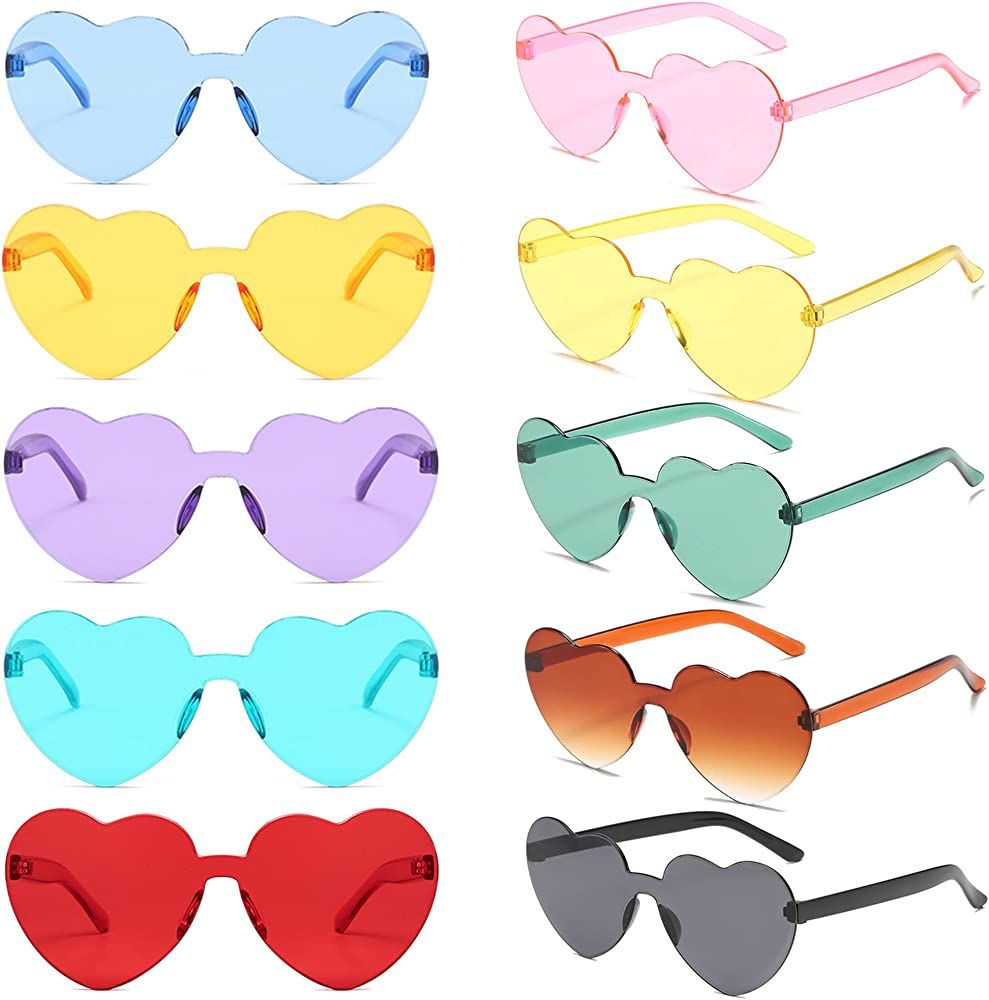 12 Pack Heart Sunglasses Colorful Rimless Heart Shaped Sunglasses Cat Eye Candy Color Party Glass... | Amazon (US)