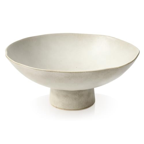 1DOT2 Handmade Ceramic Pedestal Bowl, Matte Creamy Off-white, 11.3 Inch | Amazon (US)