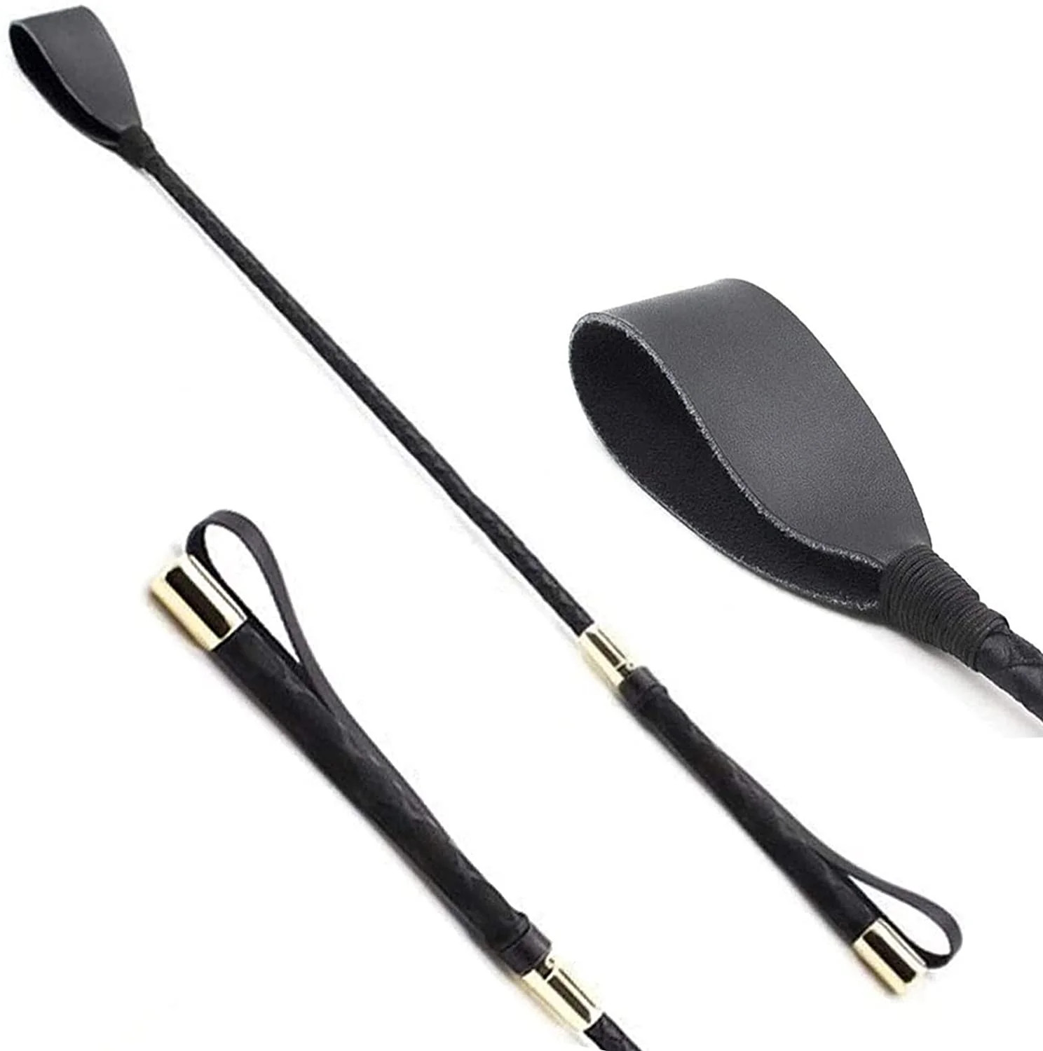 Horse Whip, 18 Inch Genuine Leather Horse Crop with Double Slapper, Black Riding Whip Jump Bat fo... | Walmart (US)