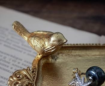 Funly mee Antique Trinket Dish Vintage Golden Metal Jewelry Tray with Bird, Ring Holder | Amazon (US)