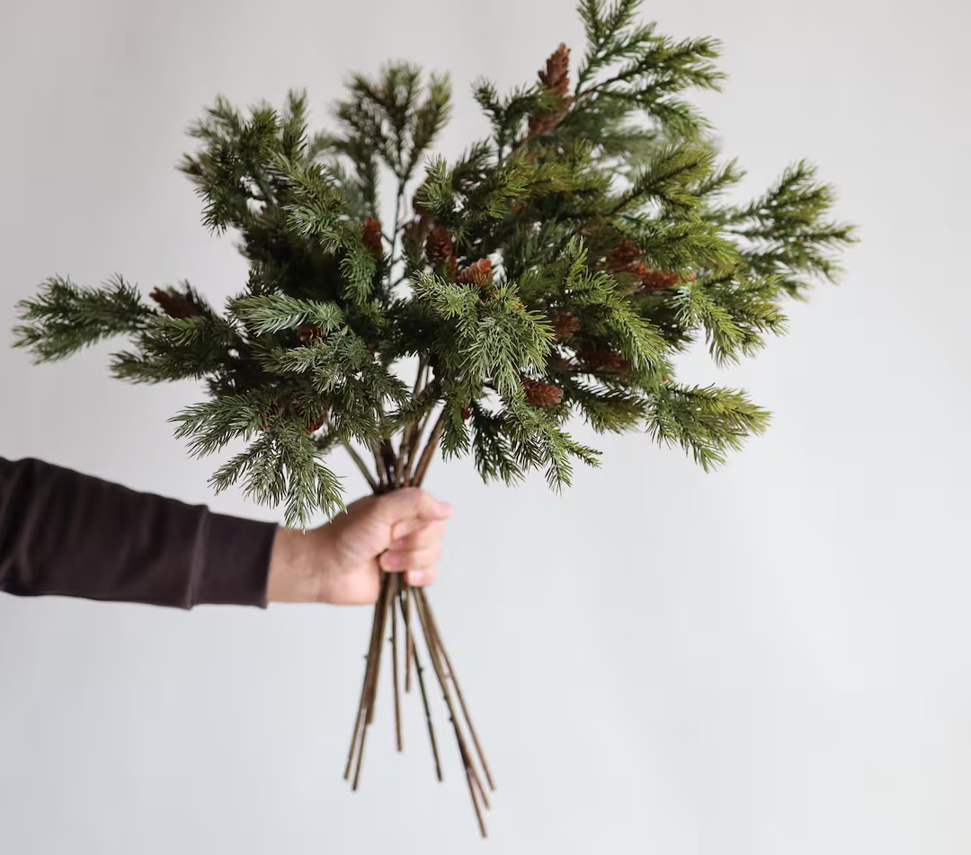 25.5 Faux Cedar Branches With Pine Cones, High-quality Artificial Pine Plant, Winter Office/weddi... | Etsy (US)