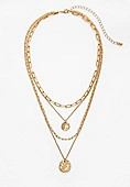 Gold Hammered Coin Pendant Layered Necklace | Maurices