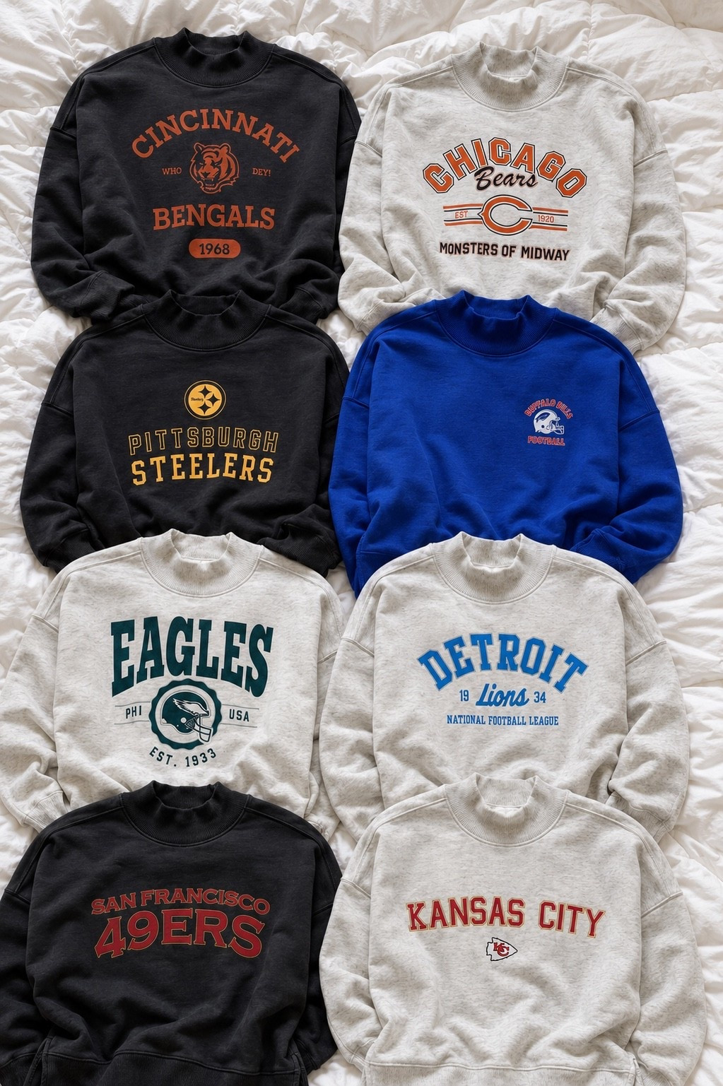 NFL GIRLS—these new mocknecks are SO GOOD! 🏈 The quality is seriously insane—they’re incredibly soft, cozy, and have the cutest oversized vintage game-day look.

Of course, my first choice was the Cincinnati Bengals! 🧡🖤 But they also have the Bears, Steelers, Bills, Eagles, Lions, 49ers, and Chiefs.

Which team are you grabbing?! 👇🏼

#NFLStyle #NFLFanGear #GameDayOutfit #FootballFashion #MockneckSweatshirt #VintageNFL #BengalsStyle #CozySweatshirt

#LTKootd #LTKSeasonal #LTKActive