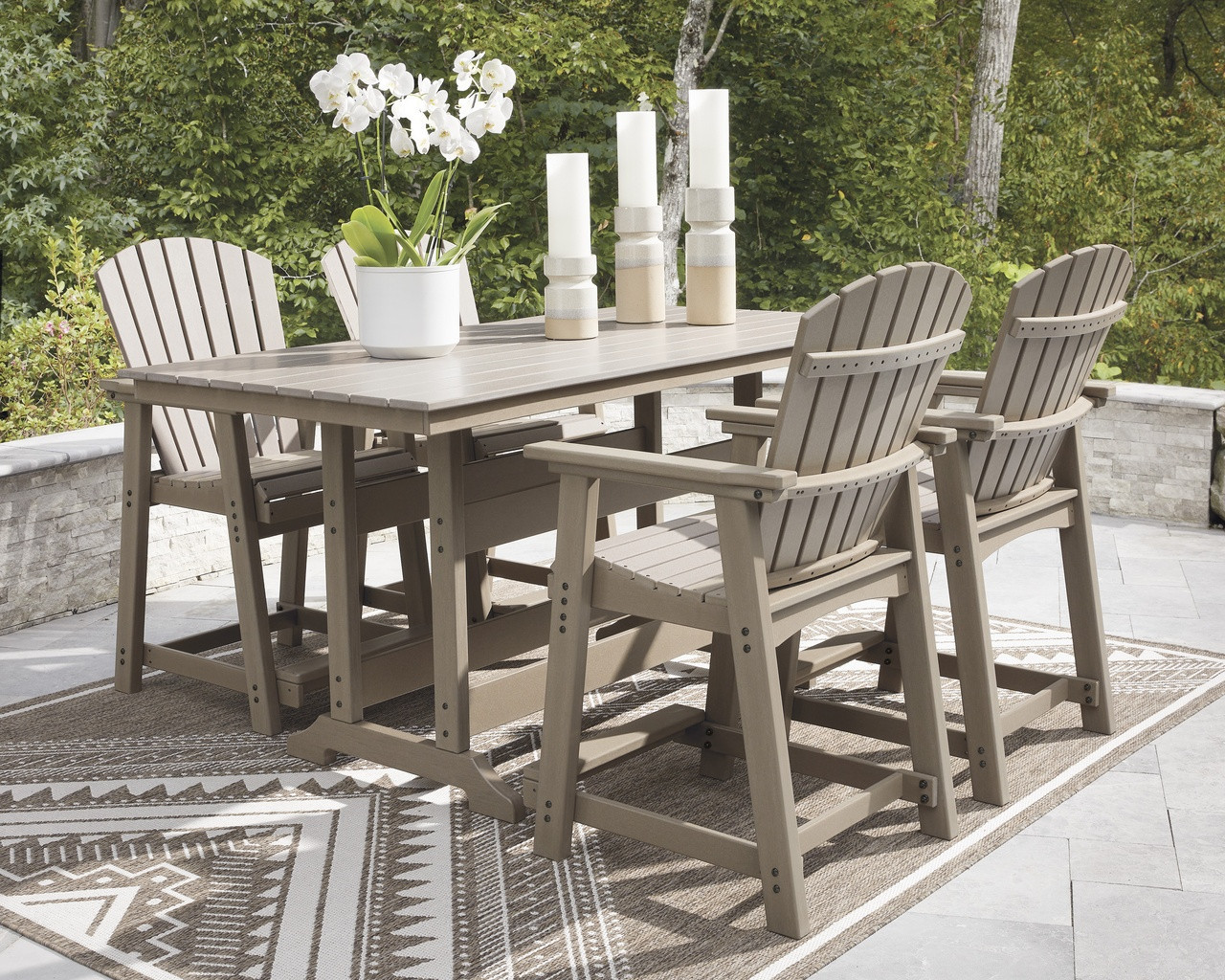 Sandy Dune Outdoor Counter Height Dining Room Set In Medium Brown | 1stopbedrooms