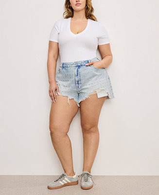 Good American Women's High-Rise Rhinestone Distress Shorts  - Macy's | Macy's