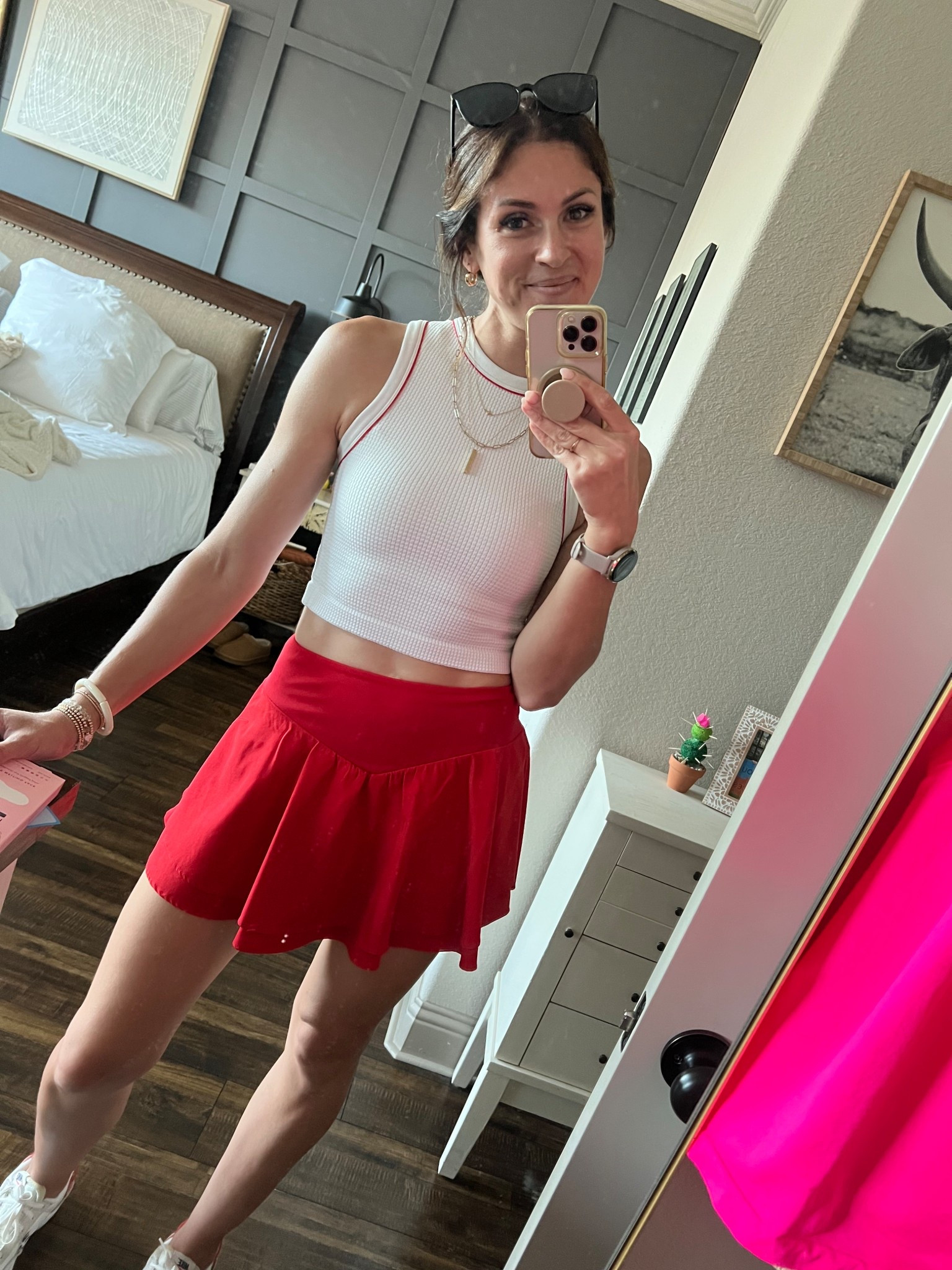 Love the red stitching on this top and this skirt is so comfy and comes in a zillion colors. 

#LTKFindsUnder50 #LTKShoeCrush #LTKStyleTip