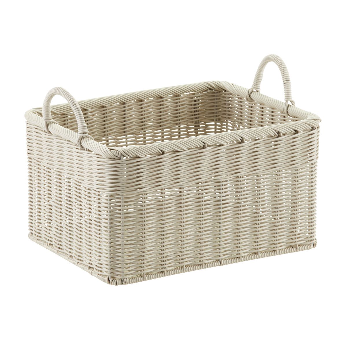 Stone Woven Plastic Storage Bins with Handles | The Container Store