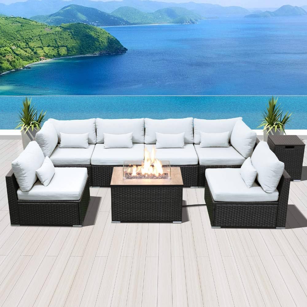 Dineli Patio Furniture Sectional Sofa with Gas Fire Pit Table Outdoor Patio Furniture Sets Propan... | Amazon (US)