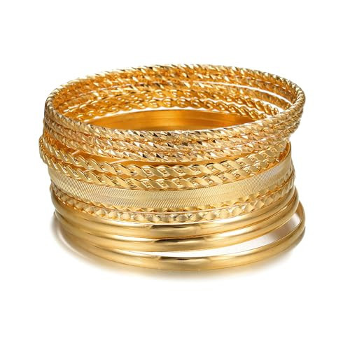 AYWFCBF Gold Bangles Bracelets for Women, 12Pcs Gold Plated Stackable Bracelets Multi Layer Textured Gold Bracelets Set Jewelry for Women | Amazon (US)
