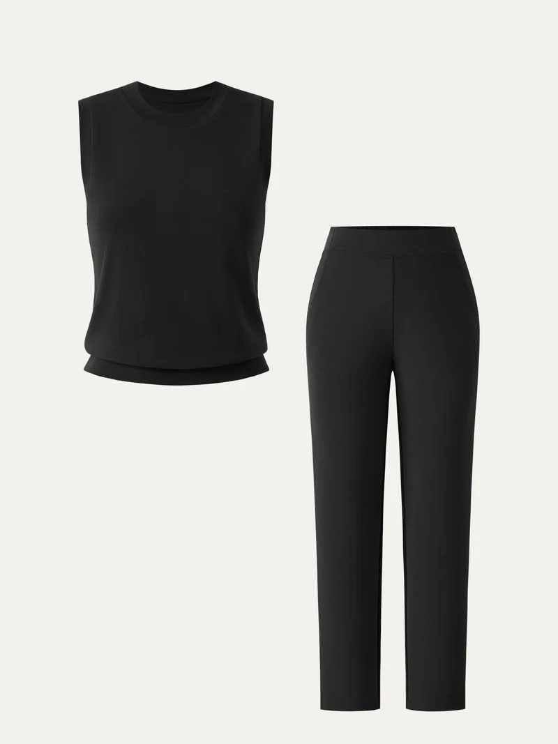 2Pcs Set Crewneck Tee & Mid Rise Tapered with Pockets | OGLmove
