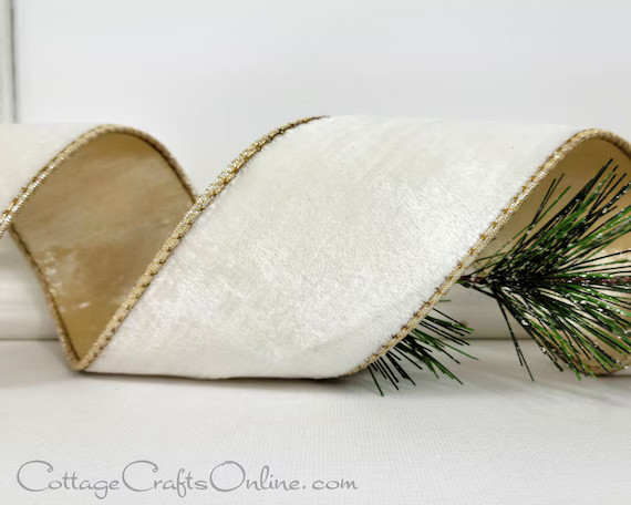 D. Stevens Wired Ribbon 2 1/2 Warm White Ivory Velvet - Etsy | Etsy (US)