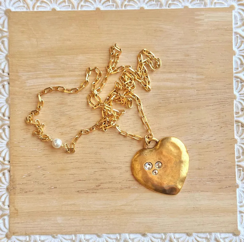 Long Heart Necklace - Etsy | Etsy (US)