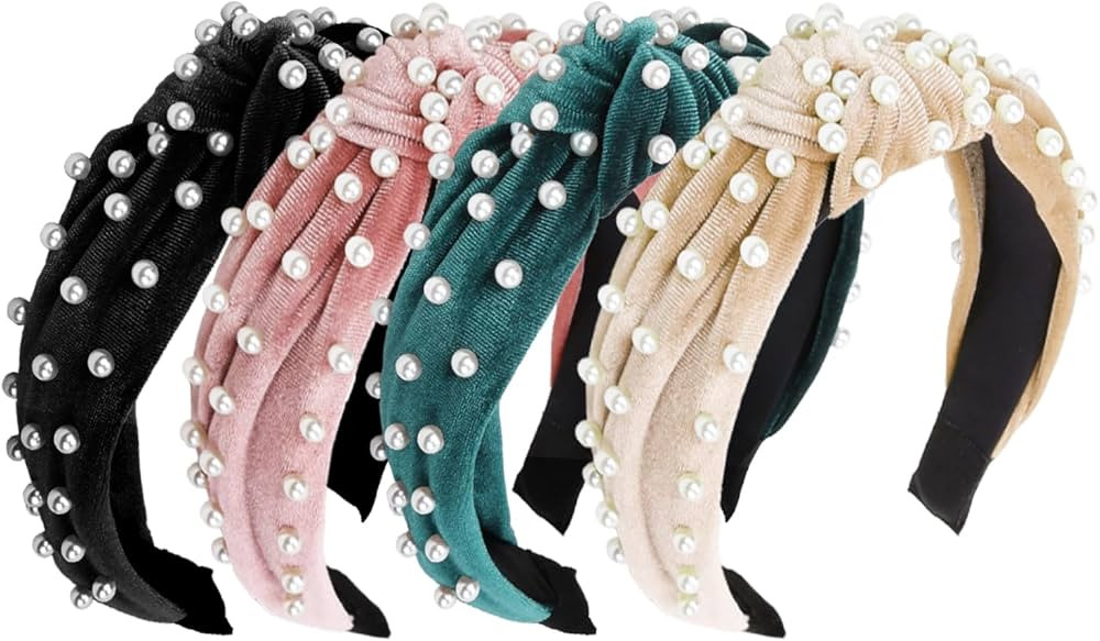 WOVOWOVO 4 Packs Knotted Headbands for Women Pearl Womens Headband Non Slip Cute Pink Wide Thick ... | Amazon (US)