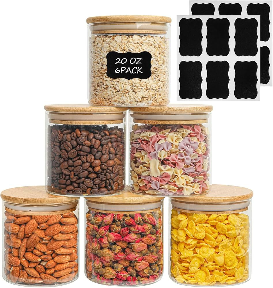 ComSaf Airtight Glass Food Storage Jars Set of 6, 20oz Clear Glass Food Storage Container with Se... | Amazon (US)