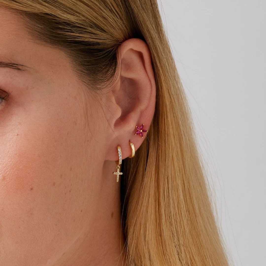 Cz cross hoops gold - Cz cross hoops silver - Dainty earrings - Cz dangle earrings - Hoop earring... | Etsy (US)