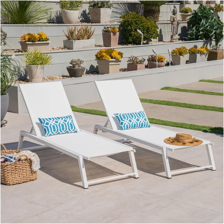 JERFIT White Outdoor Chaise Lounge Chair with Mesh Back, Adjustable Aluminum Pool Patio Recliner ... | Walmart (US)