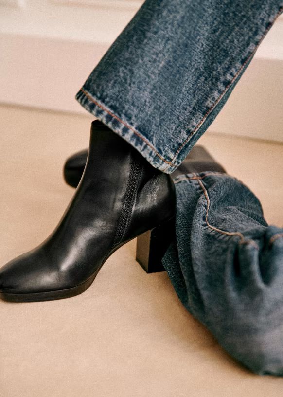 Lexie High-Heeled Boots - Smooth Black - Smooth goatskin leather - Sézane | Sezane Paris