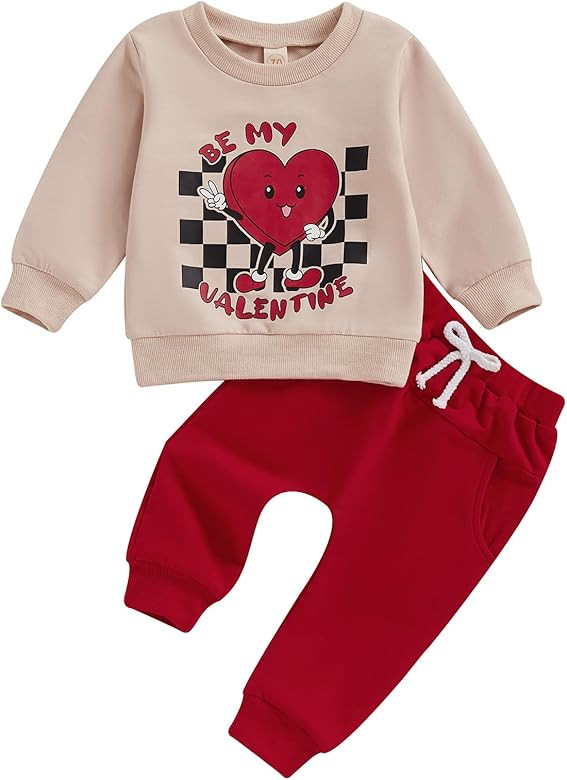 Toddler Girl Boy Valentine's Day Clothes Heart Printed Sweatshirt Solid Long Pants Spring Winter ... | Amazon (US)
