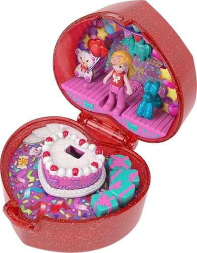 Polly Pocket Mattel 80th Anniversary Compact Playset, Jewelry Box with Doll, Balloon Pet, and Wearable Ring, Ring Box with Celebration Theme | Amazon (US)