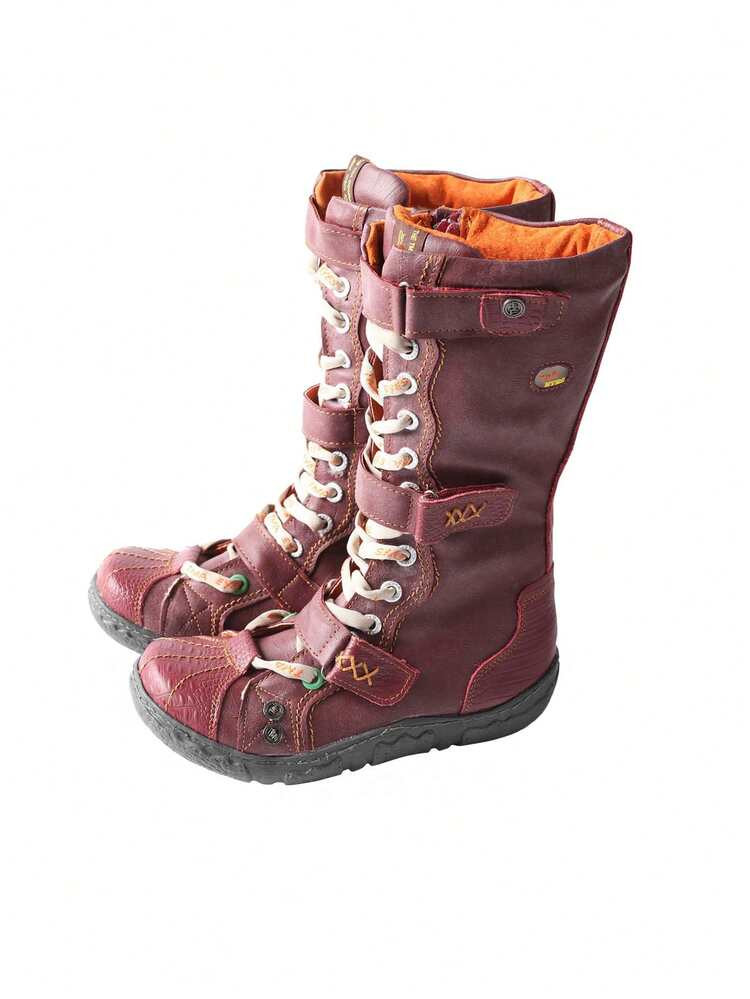 1 Pair Of TMA EYES Winter Fashion Solid Color Patchwork Fleece-Lined Plus Size Flat Women's Mid-Calf Boots, Low-Top, Comfortable, Side Zipper, Warm, Stylish Boots For Indoor And Outdoor Sports, Casual Commuting, Camping, Waterproof, Holiday Gift | SHEIN