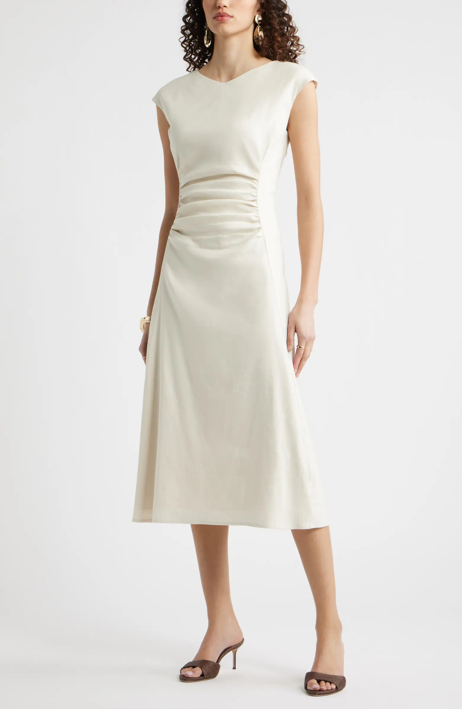Nordstrom Linen Blend Ruched Midi Dress | Nordstrom | Nordstrom