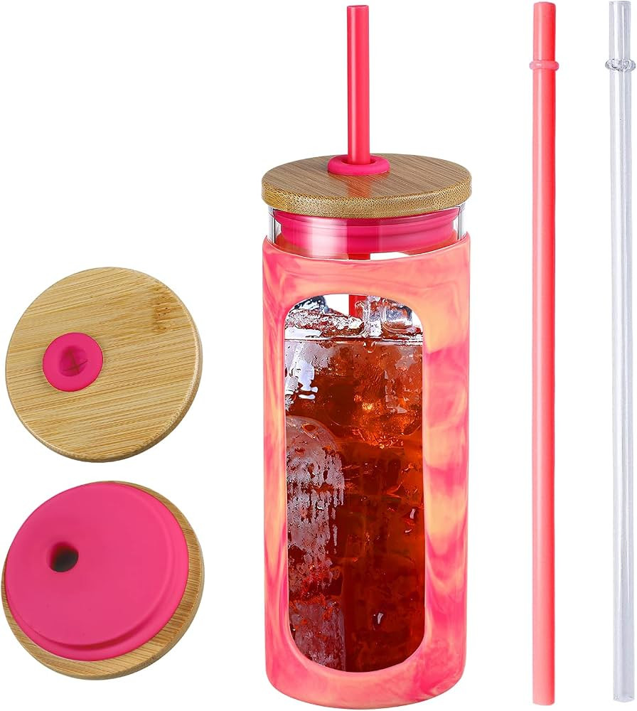 Kodrine 20oz Glass Water Bottle with Straw and Lid,Bamboo Lids Water Tumbler, Iced Coffee Cup Reu... | Amazon (US)