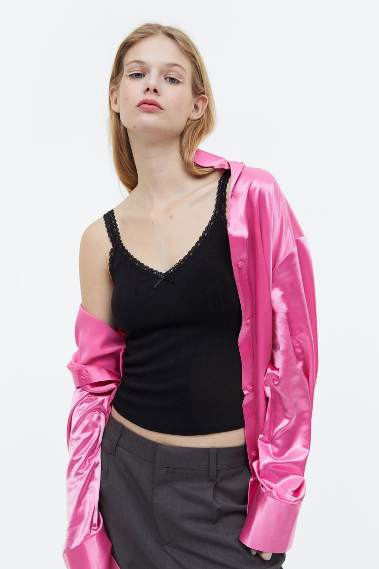 Lace-trimmed Ribbed Tank Top | H&M (US + CA)