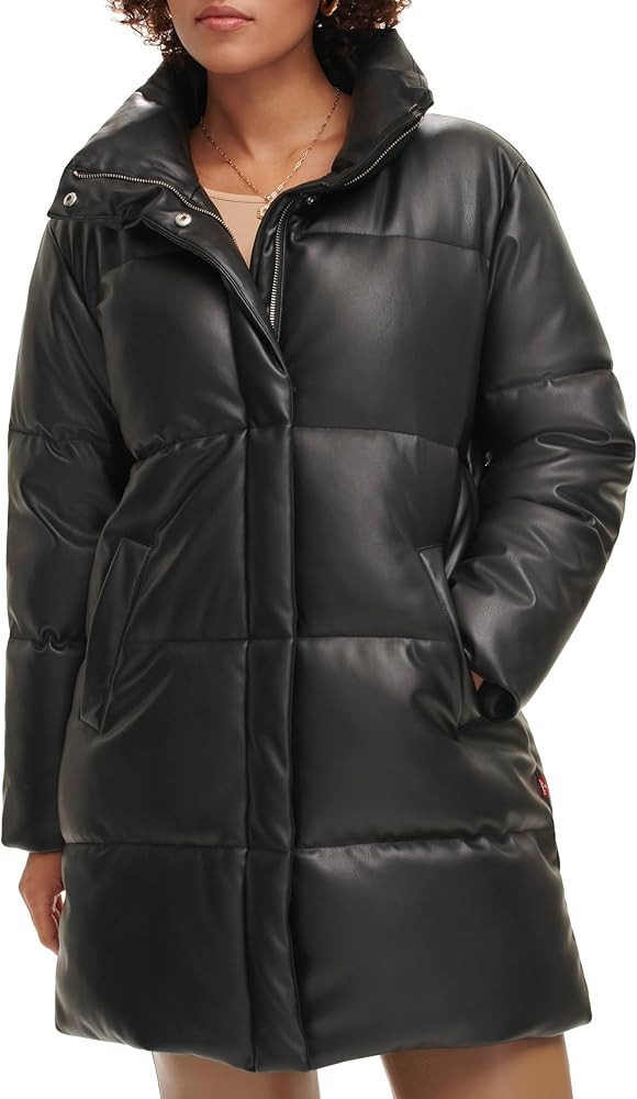 Levi's womens Faux Leather Mid-length Puffer Coat | Amazon (US)