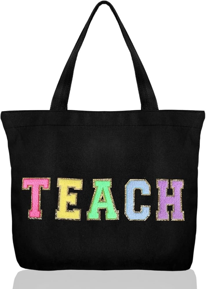 Dripykiaa Teacher Appreciation Gifts Teacher Gifts Tote Bag Canvas Chenille Letter Patches with Z... | Amazon (US)