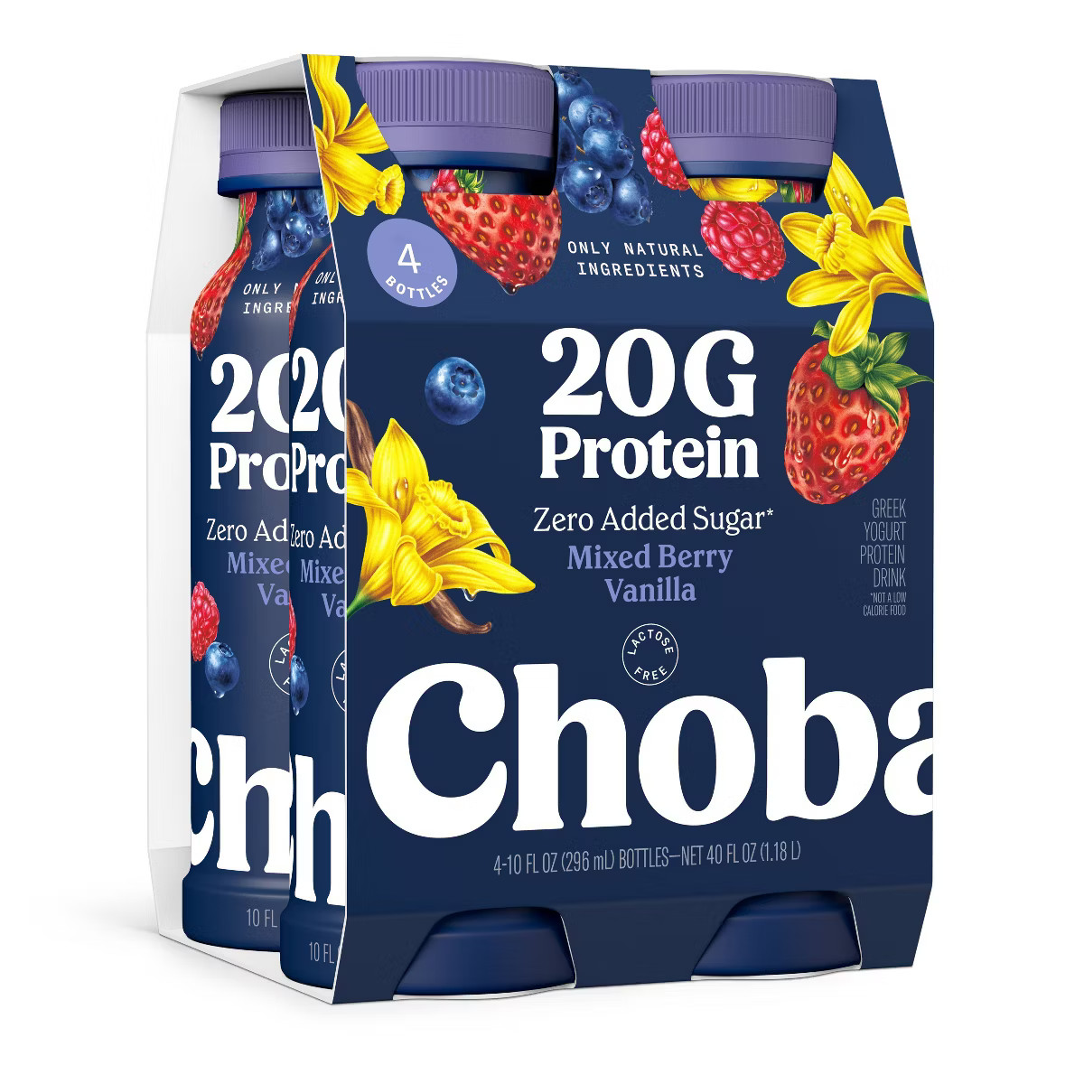 Chobani 20g Protein Greek Yogurt Drink Mixed Berry Vanilla - 40 fl oz/4ct Bottles | Target