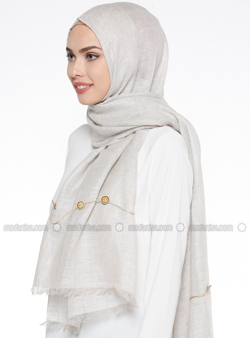 Ecru - Unicolore - Lin - Châle - ŞALESS | Modanisa FR