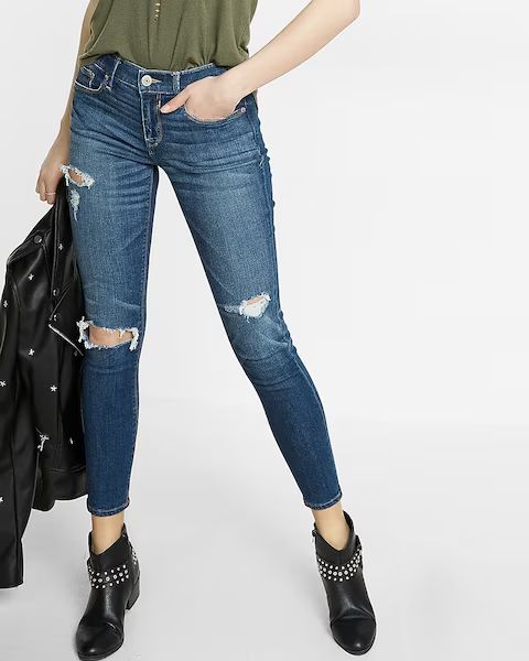 Mid Rise Distressed Stretch Cropped Jean Leggings | Express