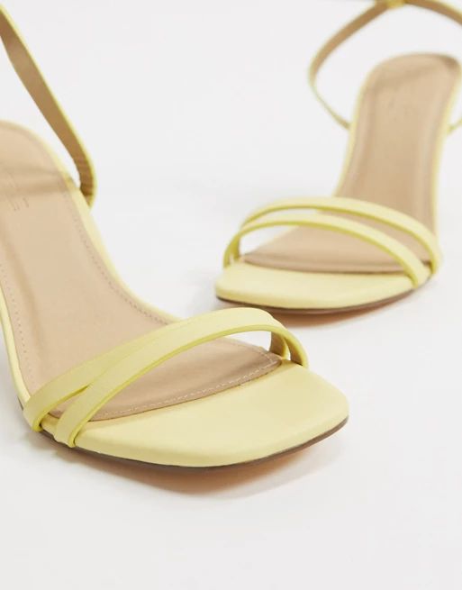 Truffle Collection wide fit square toe strappy heeled sandals in lemon yellow | ASOS (Global)