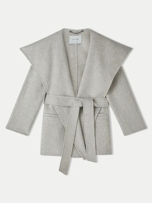 Double Face Wrap Short Coat | Grey | Jigsaw (UK)
