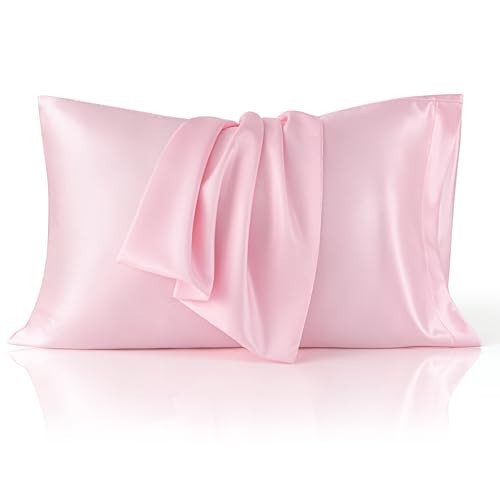 Bedsure Satin Pillowcase 2 Pack Similar to Silk Pillow Cases Standard Size, Pink Pillow Case Covers with Envelope Closure, Home Decor Valentine Gifts for Women Girls,20x26 Inches, 2pcs | Amazon (US)
