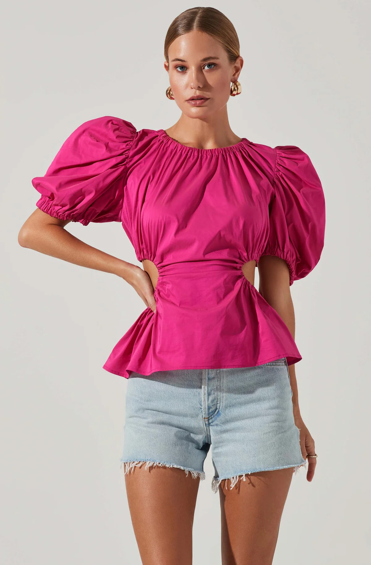 Juno Side Cutout Puff Sleeve Peplum Top | ASTR The Label (US)
