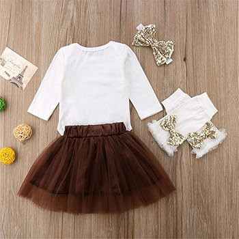 Infant Baby Girls Thanksgiving Outfit Newborn Romper Tops + Tutu Skirt + Leg Warmers Headband 4PCS S | Amazon (US)