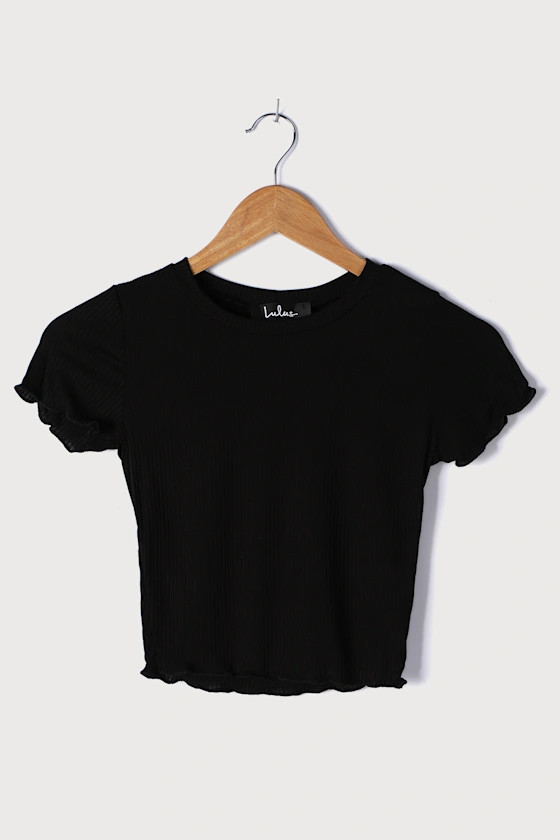 Total Throwback Black Ribbed Lettuce Edge Cropped Tee | Lulus (US)