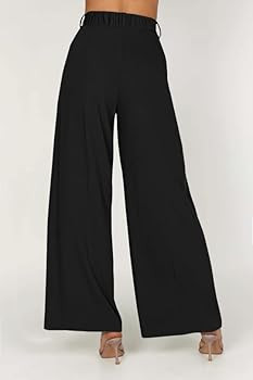 GOKATOSAU Women's Loose Fit High Elastic Waisted Wide Leg Straight Long Trousers Suit Pants | Amazon (US)