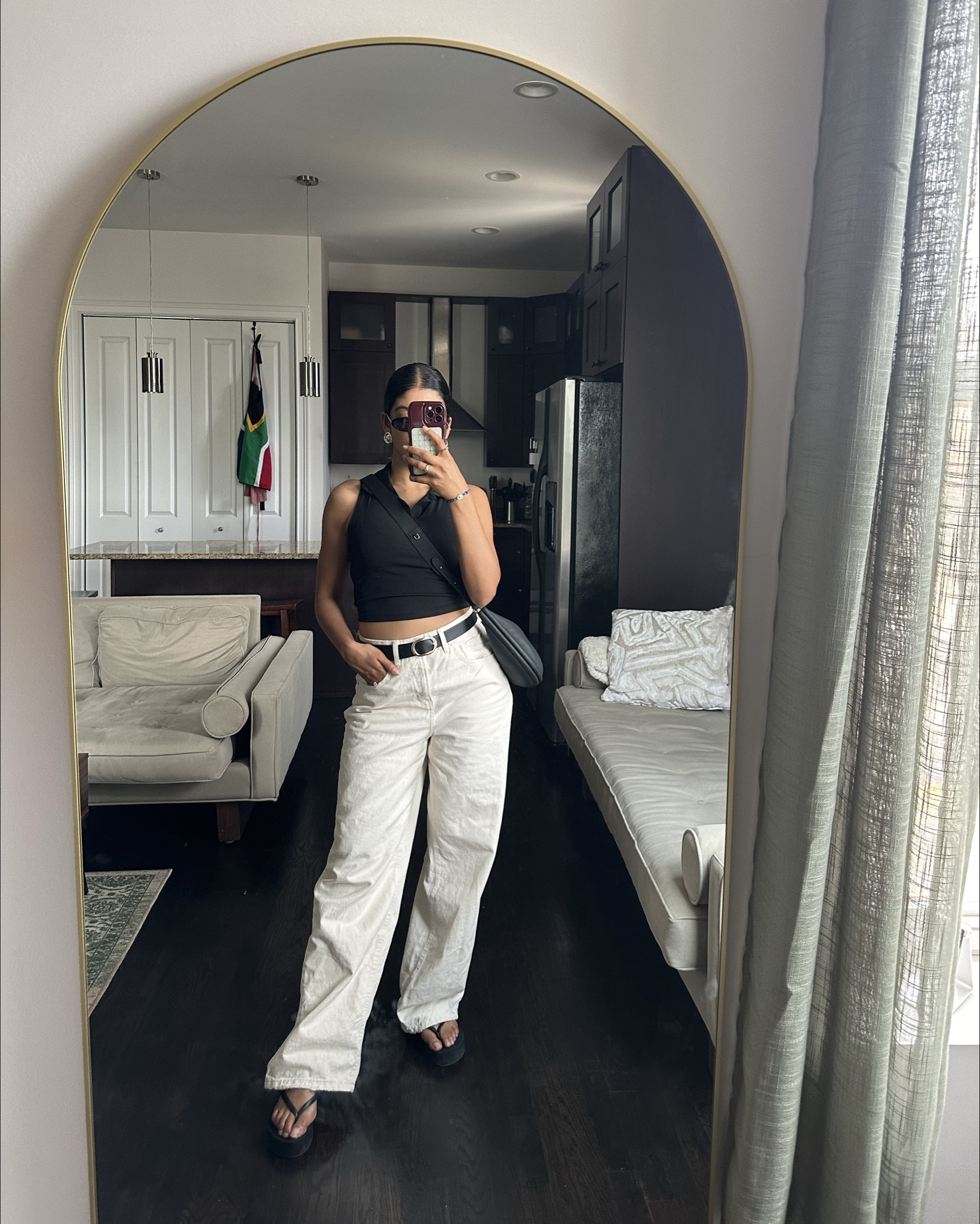 Long sleeve top is from #commense which I can’t link. Short sleeve top & belt are on my #amazon storefront (the platform flip flops are there as well).
