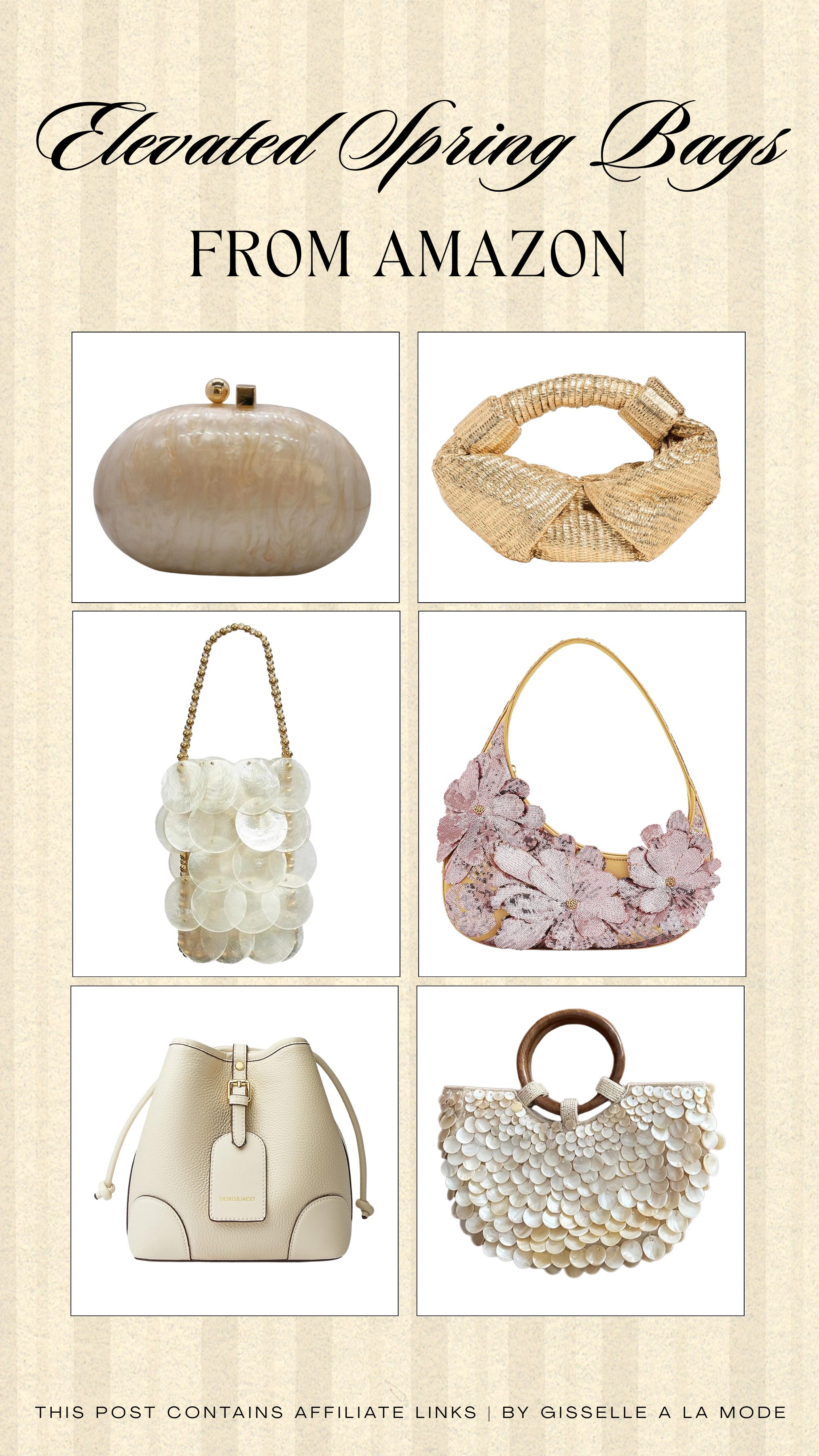 A good bag changes everything. These feel a little more special — interesting textures, soft neutrals, and shapes that make even simple outfits look thought through.

#LTKaccessories #springbags #amazonfinds 

 #LTKSeasonal #LTKU #LTKBeauty