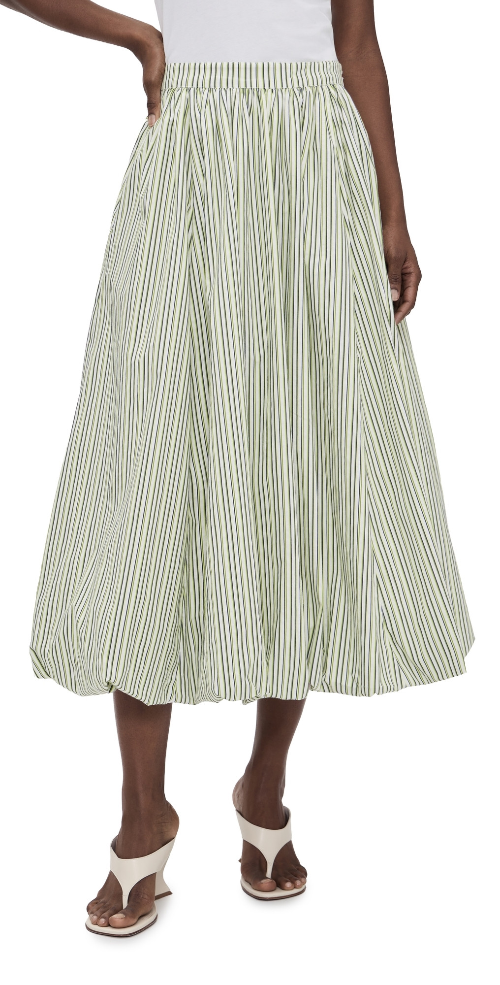 Cinq à Sept Striped Cellah Bubble Skirt Ivory/Lime 10 | Shopbop