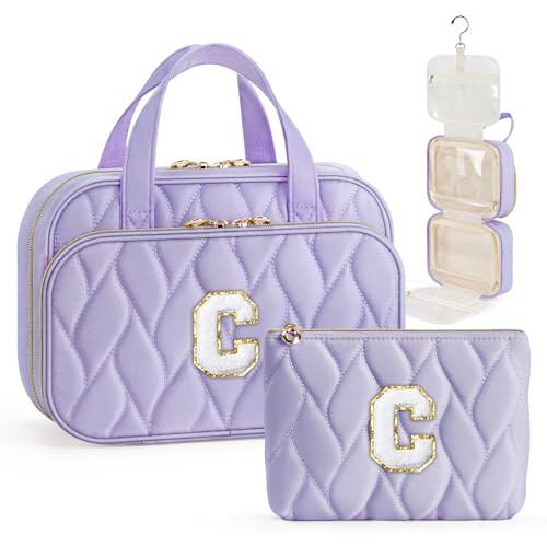 YOOLIFE Teen Girl Gifts Trendy Stuff - Birthday Gifts for 7 8 9 10 11 12 13 14 15 16 17 18 Year Old Teen Girls, Hanging Toiletry Bag Initial Makeup Bag Purple - C | Amazon (US)