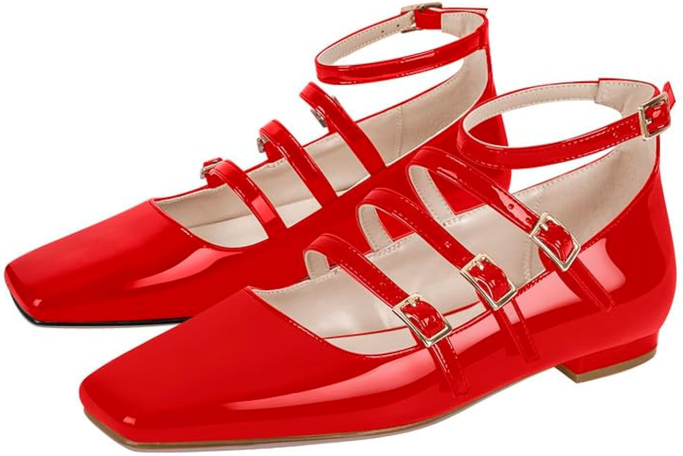 richealnini Mary Jane Shoes Women Low Block Heel Square Toe Flats Patent Leather Pumps Wedding Dr... | Amazon (US)