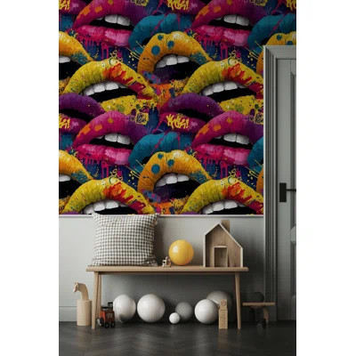 Pop Art Lips Wallpaper Graffiti Peel And Stick Bright Mouth Removable Wall Decor | Wayfair North America
