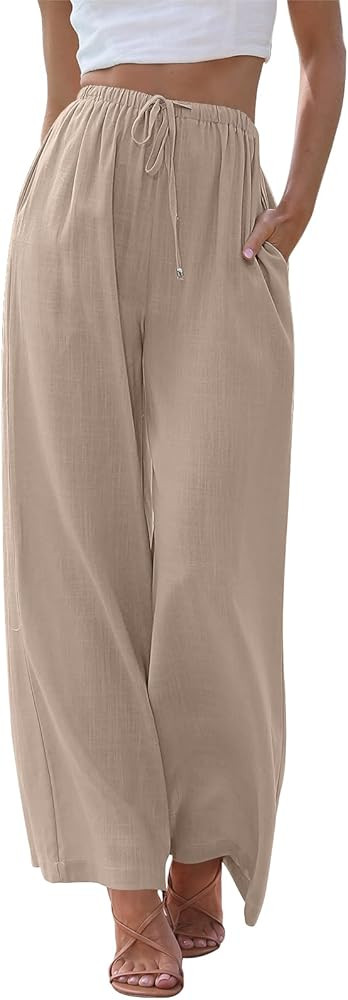 LILLUSORY Women's Linen Summer Palazzo Pants Flowy Wide Leg Beach Pants with Pockets | Amazon (US)