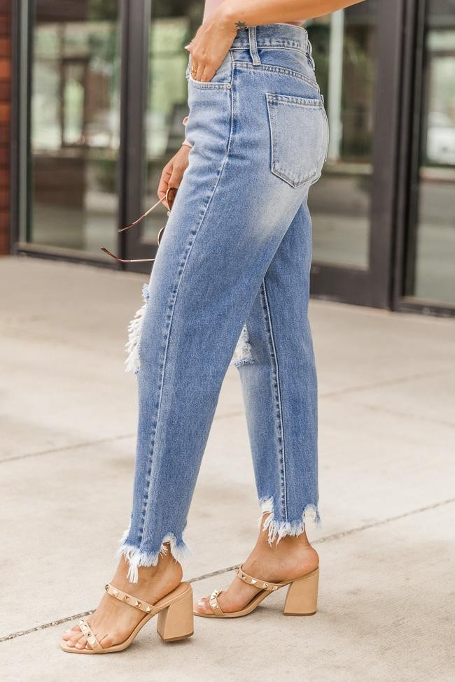 Trinity Medium Wash Distressed Mom Jeans | The Pink Lily Boutique