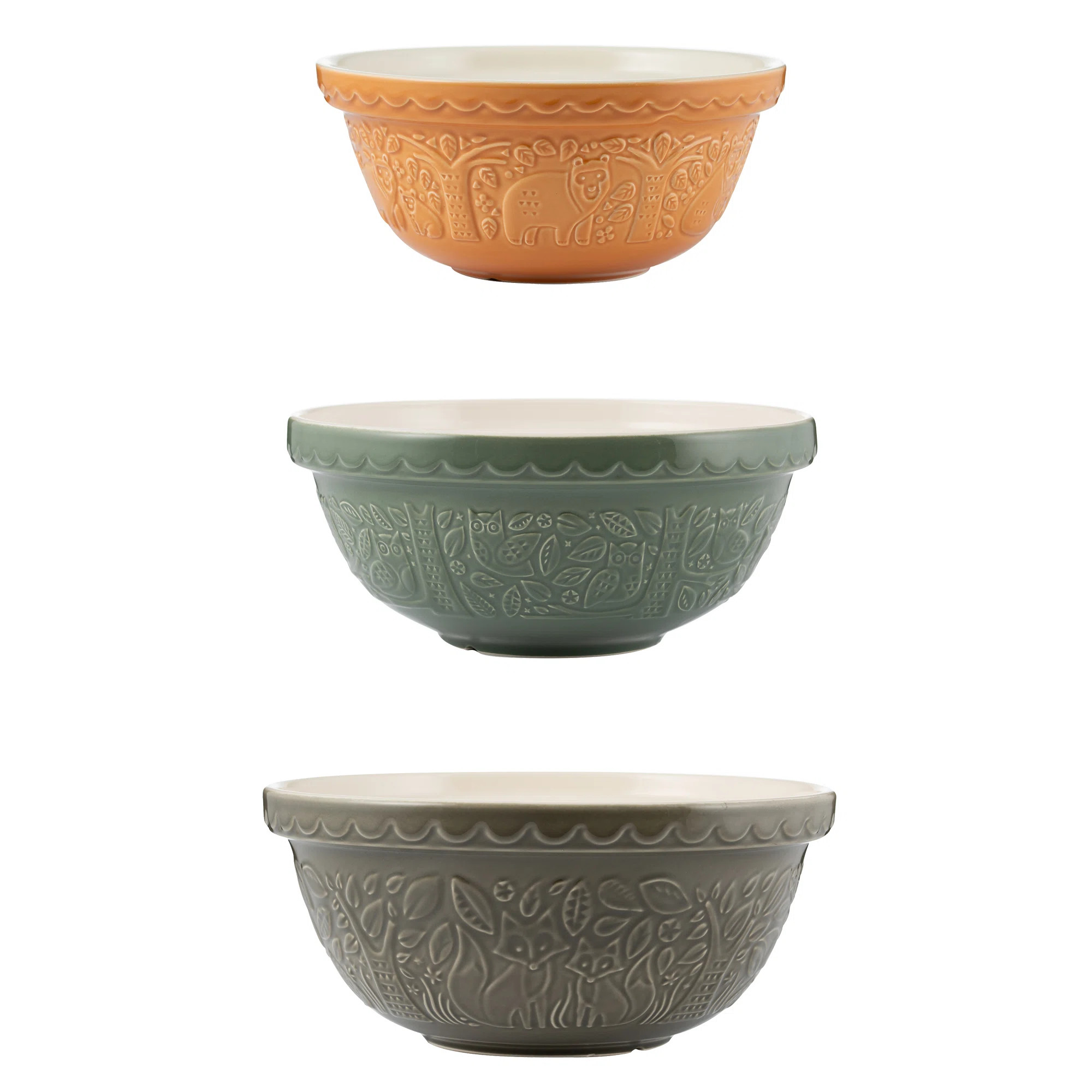 In The Forest Earthenware 3 Piece Nested Mixing Bowl Set | Wayfair North America