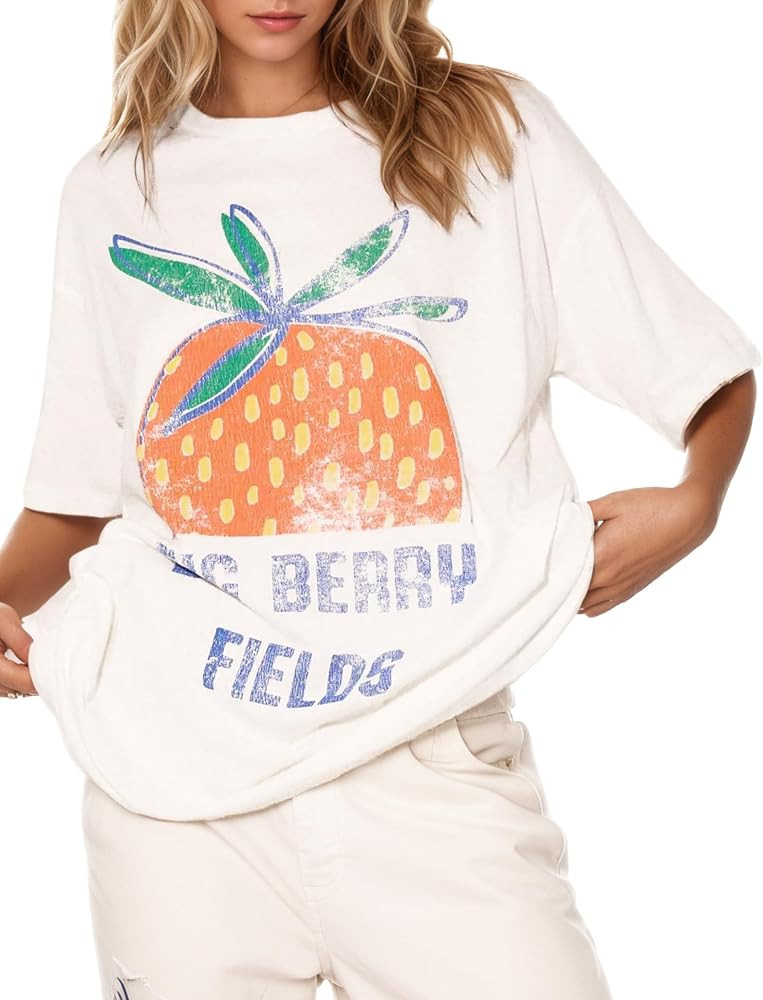 Mewunan Women's 100% Cotton Graphic Oversized Vintage Breathable T Shirt | Amazon (US)