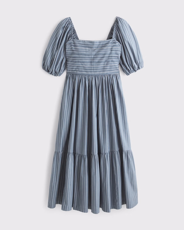 The A&F Emerson Poplin Puff Sleeve Midi Dress | Abercrombie & Fitch (US)